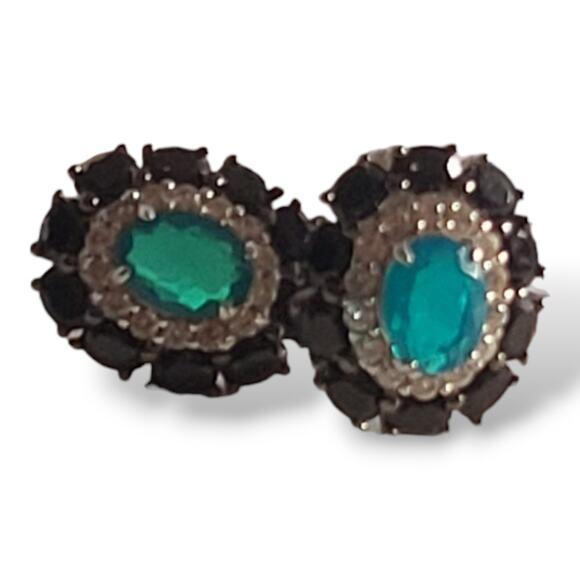 Genuine Untreated Paraiba Blue Opal Black Spinel White Zircon Earrings - Picture 2 of 16